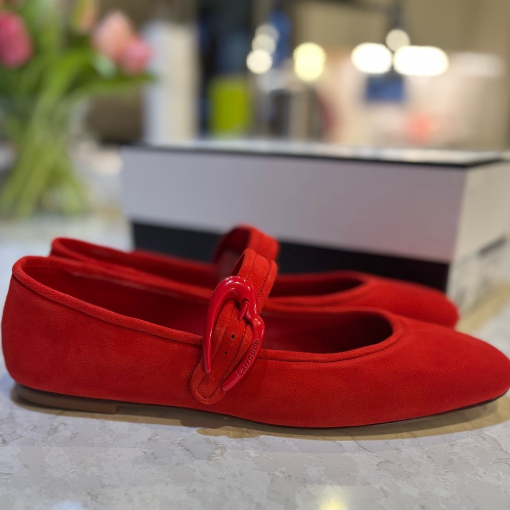 Larroudé Verona Ballet Flat in Scarlet Suede - Picture 2 of 10